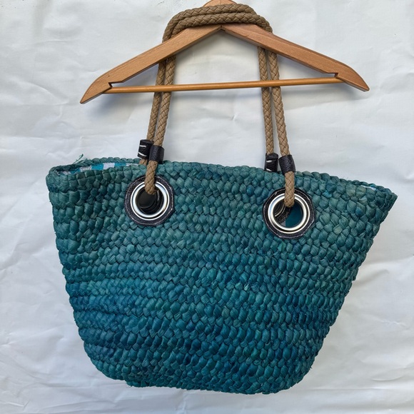 Sun and sand // teal woven sea grass tote purse jun1 - Picture 5 of 8
